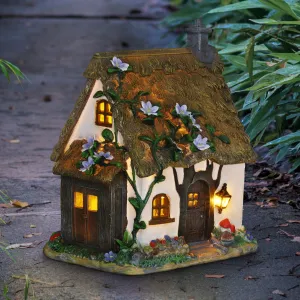 Solar Flower Vine Fairy Cottage Garden Statue, 12 Inch