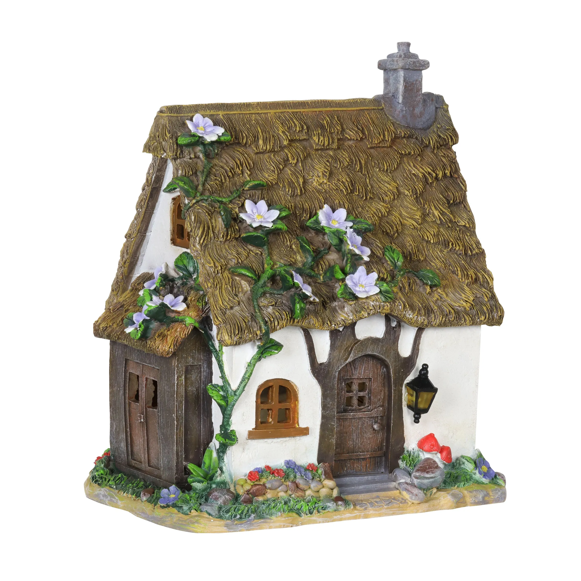 Solar Flower Vine Fairy Cottage Garden Statue, 12 Inch