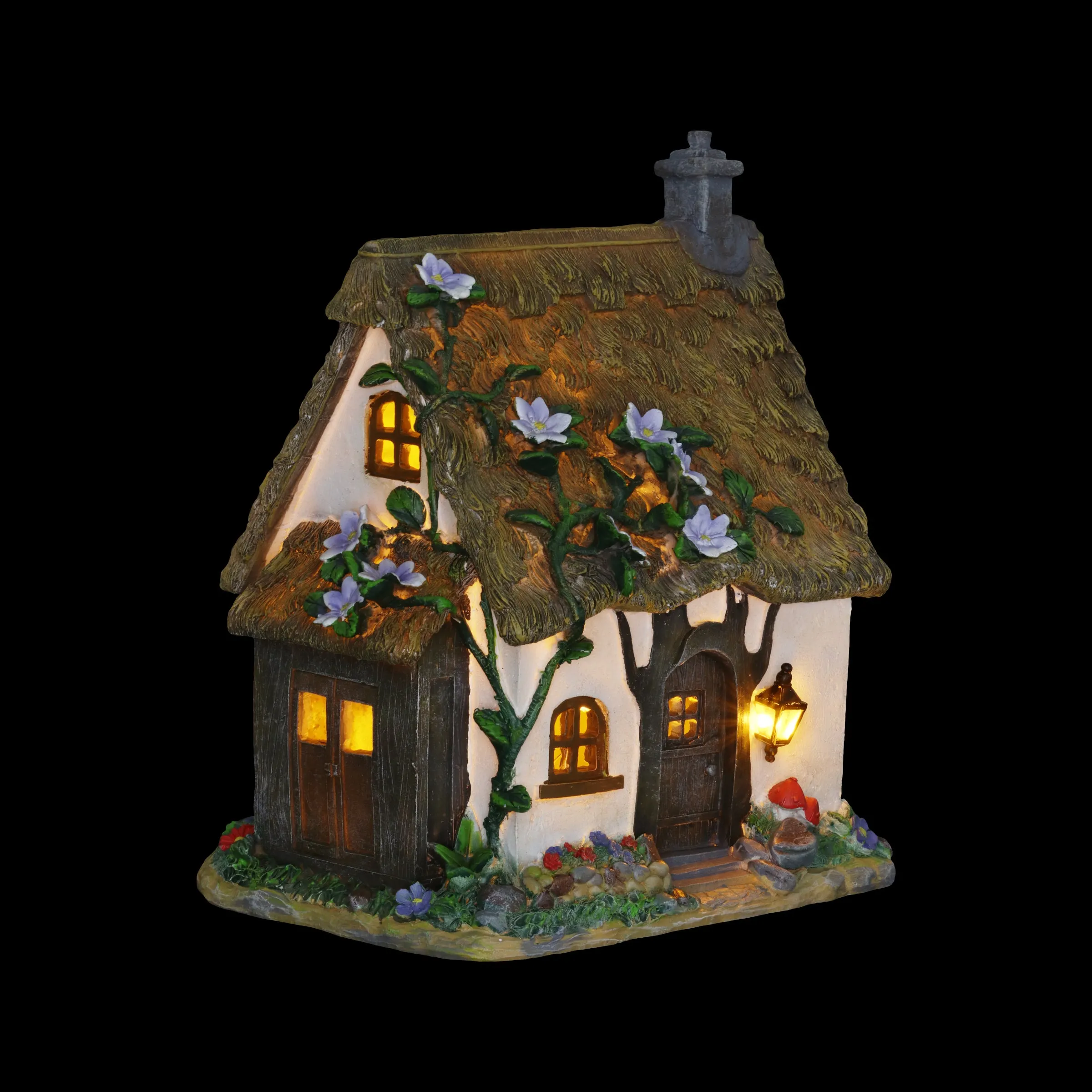 Solar Flower Vine Fairy Cottage Garden Statue, 12 Inch