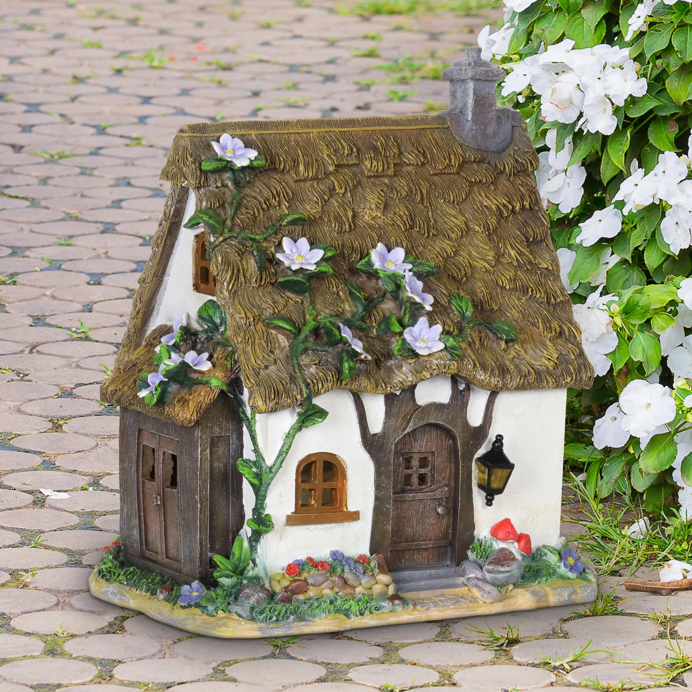 Solar Flower Vine Fairy Cottage Garden Statue, 12 Inch