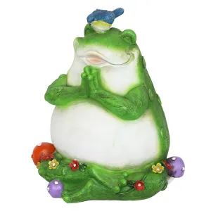 Solar Meditating Frog in Lotus Position Garden Statue, 10 Inch