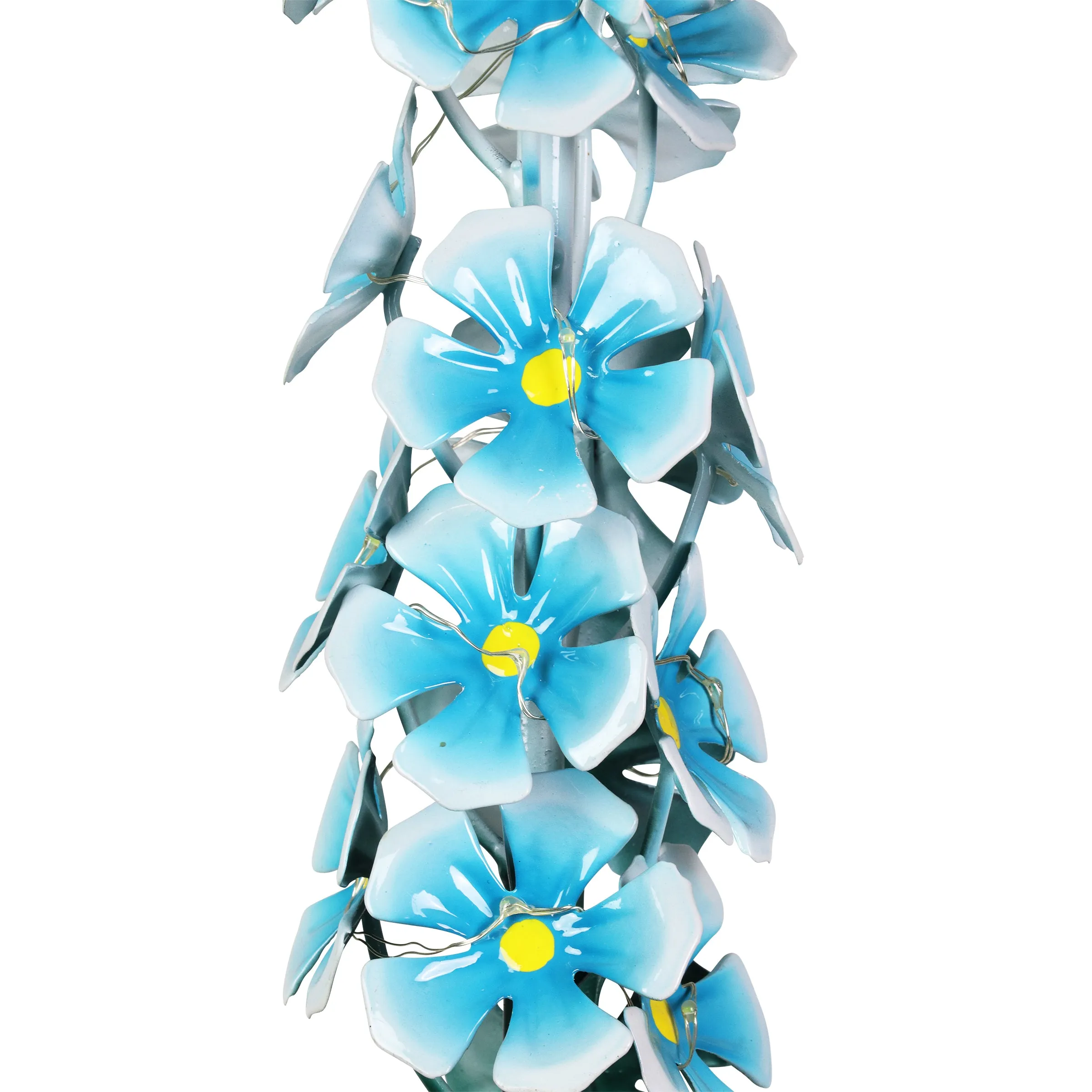 Solar Metal Flower Stalk Garden Stake in Turquoise with Twenty Four LED lights, 5 by 42 Inches