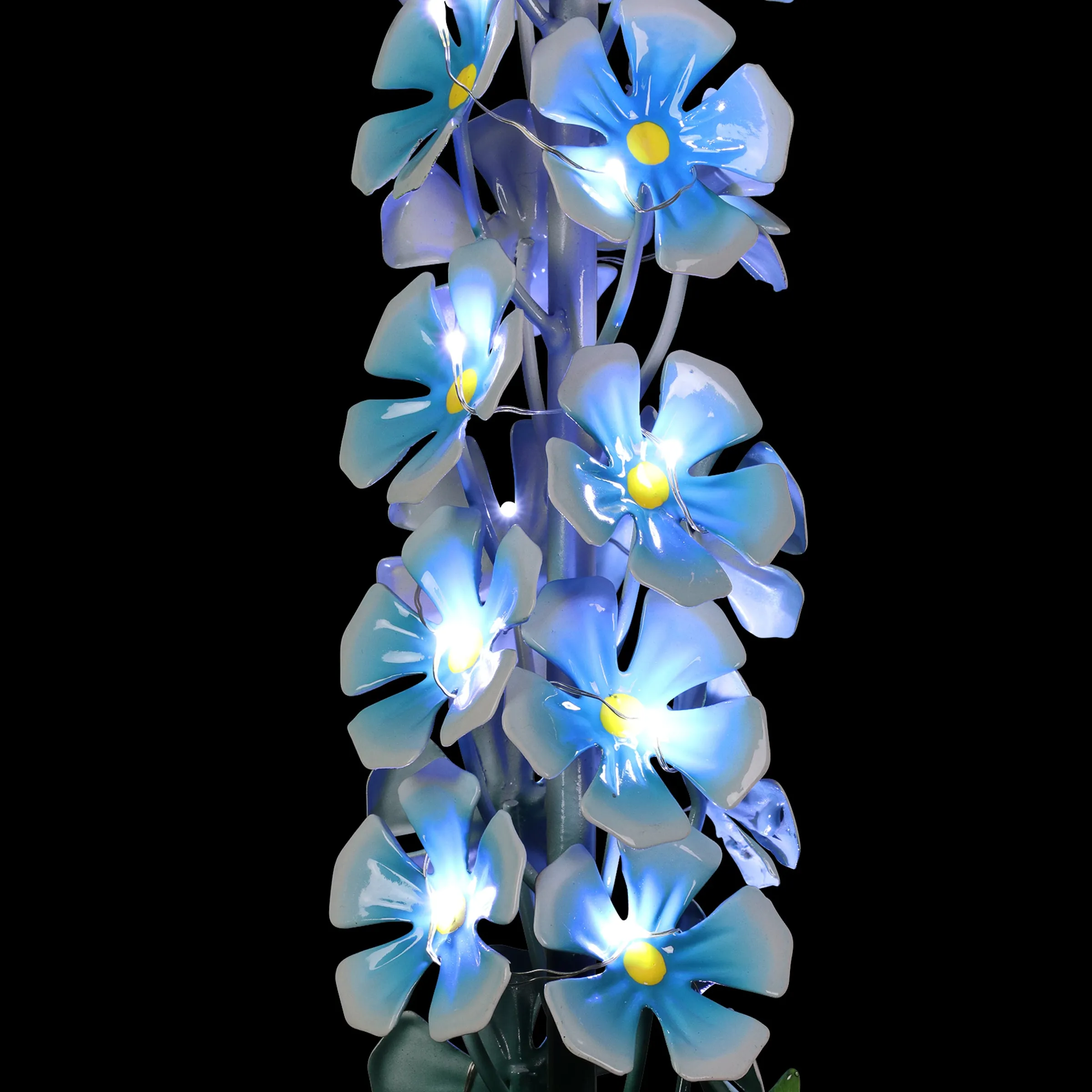 Solar Metal Flower Stalk Garden Stake in Turquoise with Twenty Four LED lights, 5 by 42 Inches