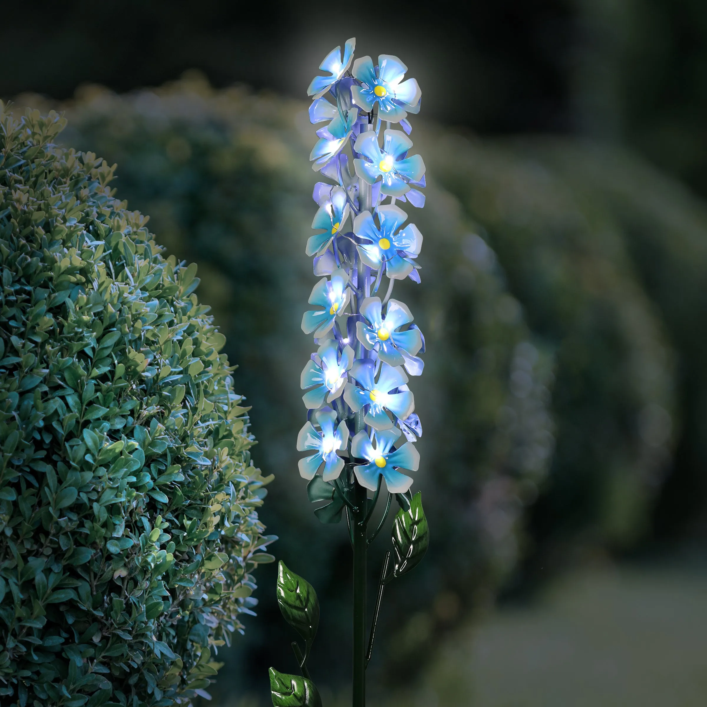 Solar Metal Flower Stalk Garden Stake in Turquoise with Twenty Four LED lights, 5 by 42 Inches