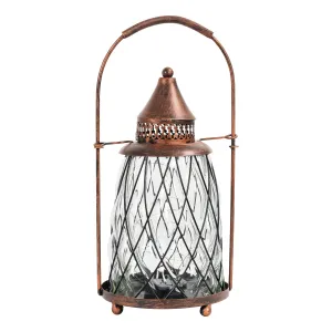 Solar Vintage Metal and Clear Glass Accent Lantern with fifteen LED Fairy Firefly String Lights, 7 by 15 Inches