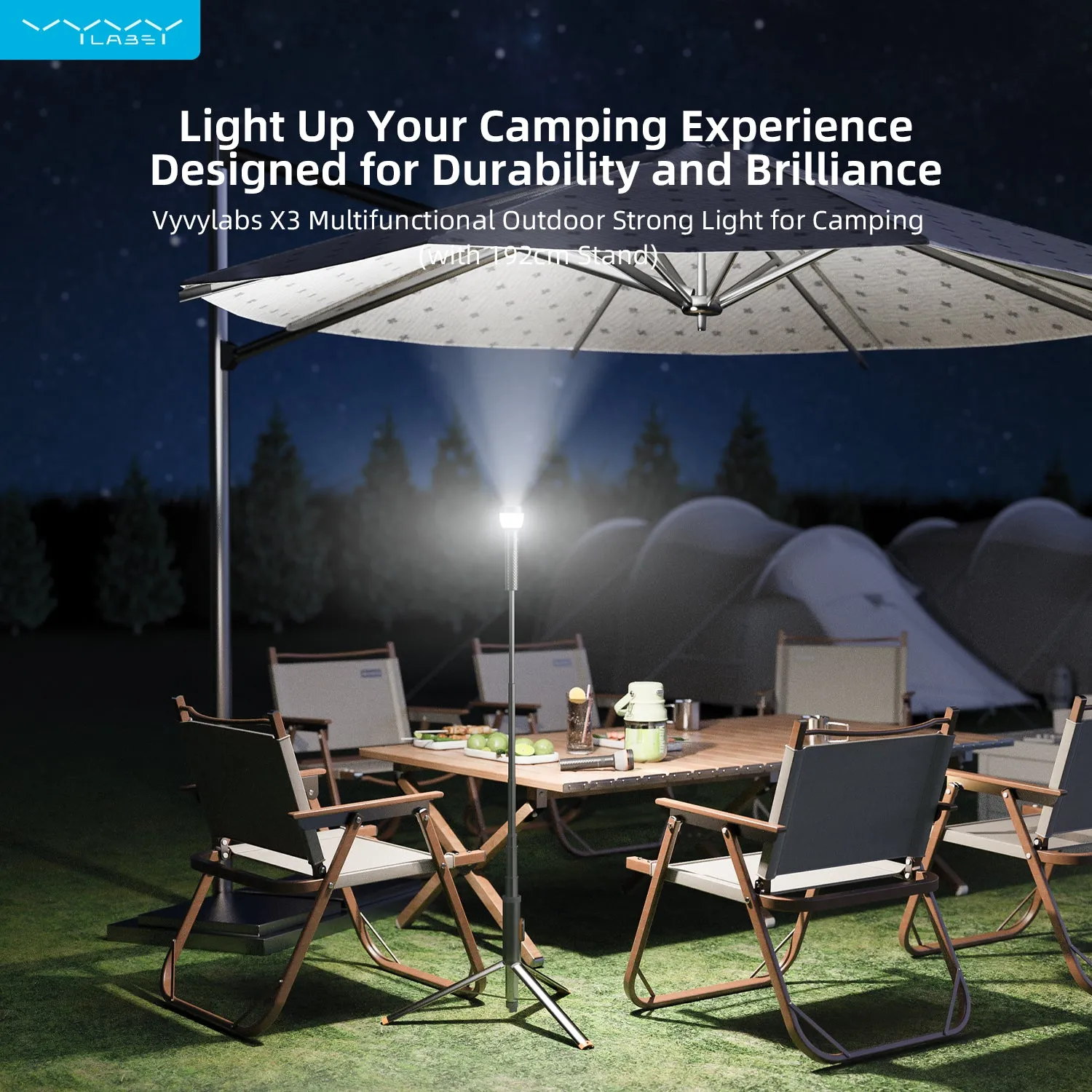 Vyvylabs X3 Multifunctional Outdoor Strong Light for Camping (with 192cm Stand)